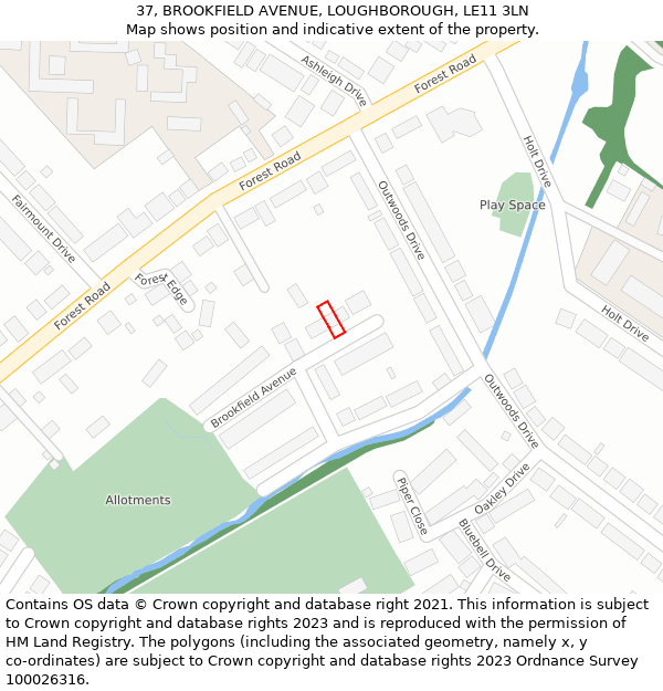 37, BROOKFIELD AVENUE, LOUGHBOROUGH, LE11 3LN: Location map and indicative extent of plot