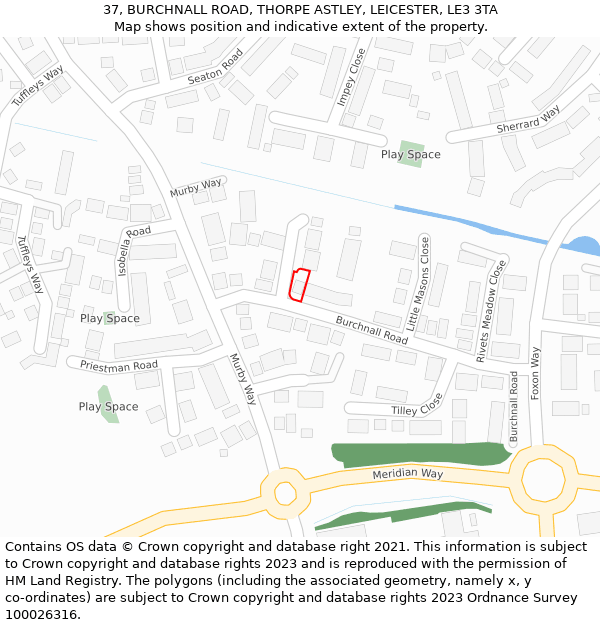 37, BURCHNALL ROAD, THORPE ASTLEY, LEICESTER, LE3 3TA: Location map and indicative extent of plot