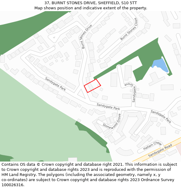 37, BURNT STONES DRIVE, SHEFFIELD, S10 5TT: Location map and indicative extent of plot