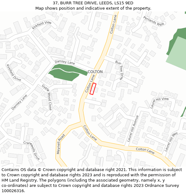 37, BURR TREE DRIVE, LEEDS, LS15 9ED: Location map and indicative extent of plot