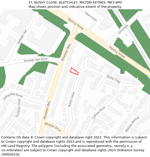 37, BUSHY CLOSE, BLETCHLEY, MILTON KEYNES, MK3 6PH: Location map and indicative extent of plot