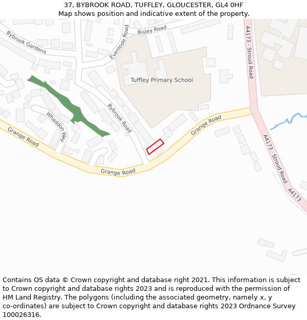 37, BYBROOK ROAD, TUFFLEY, GLOUCESTER, GL4 0HF: Location map and indicative extent of plot