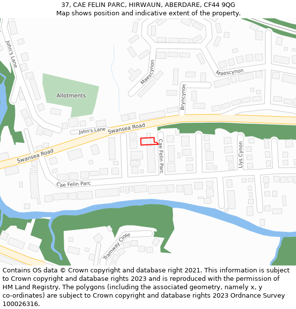 37, CAE FELIN PARC, HIRWAUN, ABERDARE, CF44 9QG: Location map and indicative extent of plot