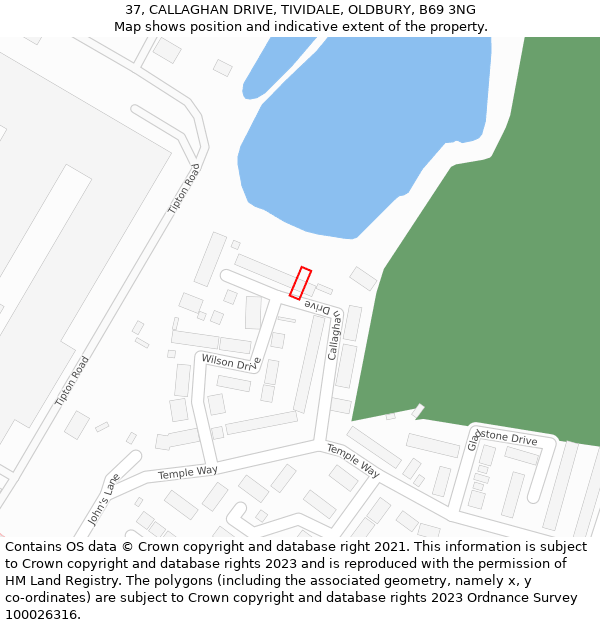 37, CALLAGHAN DRIVE, TIVIDALE, OLDBURY, B69 3NG: Location map and indicative extent of plot