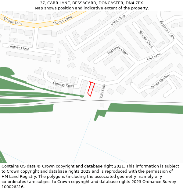 37, CARR LANE, BESSACARR, DONCASTER, DN4 7PX: Location map and indicative extent of plot