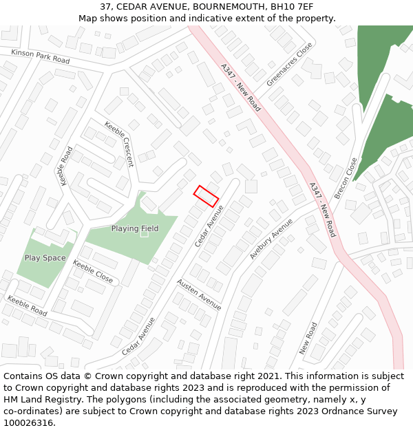 37, CEDAR AVENUE, BOURNEMOUTH, BH10 7EF: Location map and indicative extent of plot