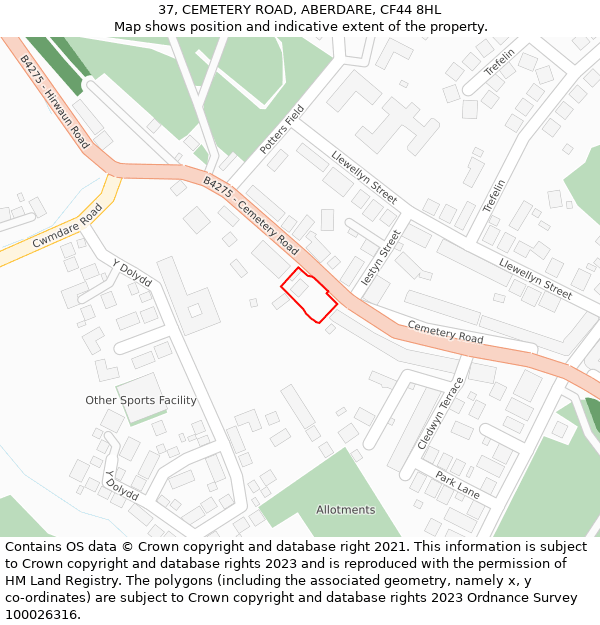 37, CEMETERY ROAD, ABERDARE, CF44 8HL: Location map and indicative extent of plot