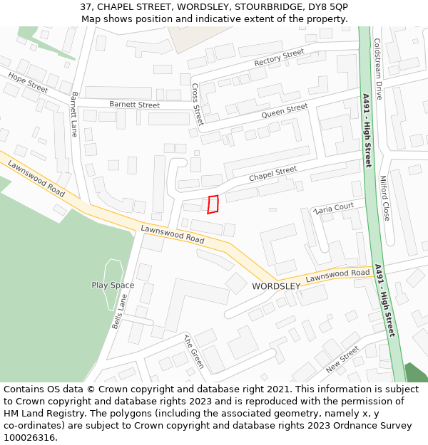 37, CHAPEL STREET, WORDSLEY, STOURBRIDGE, DY8 5QP: Location map and indicative extent of plot