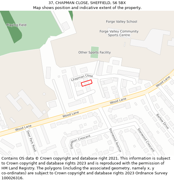 37, CHAPMAN CLOSE, SHEFFIELD, S6 5BX: Location map and indicative extent of plot