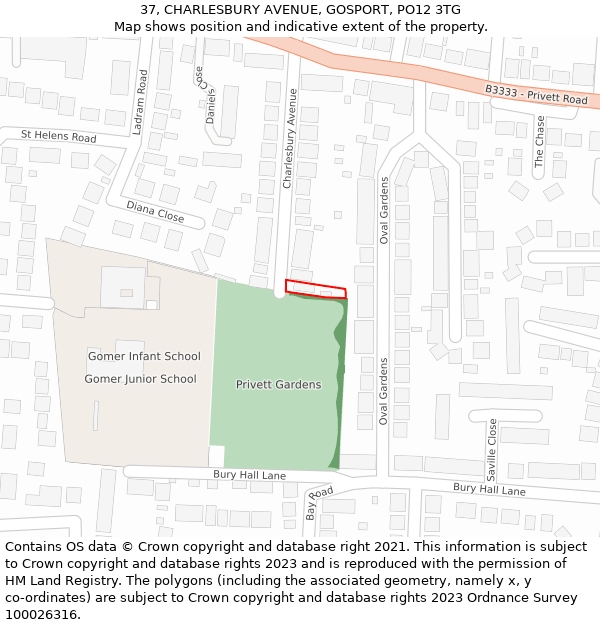 37, CHARLESBURY AVENUE, GOSPORT, PO12 3TG: Location map and indicative extent of plot