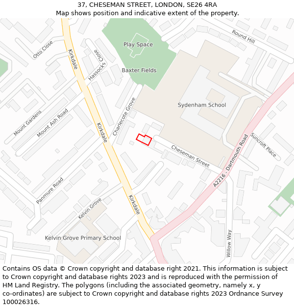37, CHESEMAN STREET, LONDON, SE26 4RA: Location map and indicative extent of plot