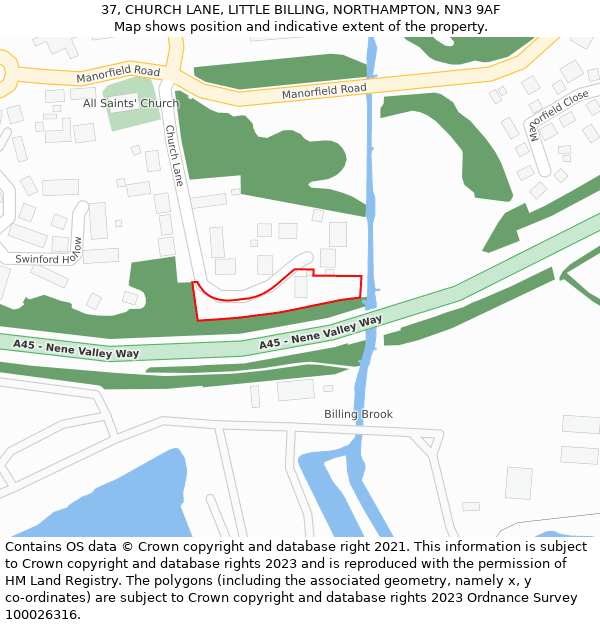 37, CHURCH LANE, LITTLE BILLING, NORTHAMPTON, NN3 9AF: Location map and indicative extent of plot
