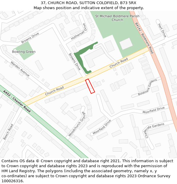 37, CHURCH ROAD, SUTTON COLDFIELD, B73 5RX: Location map and indicative extent of plot