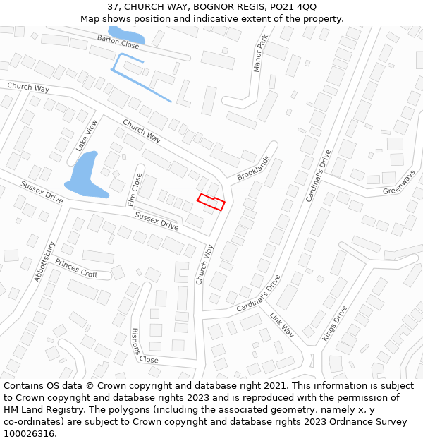 37, CHURCH WAY, BOGNOR REGIS, PO21 4QQ: Location map and indicative extent of plot