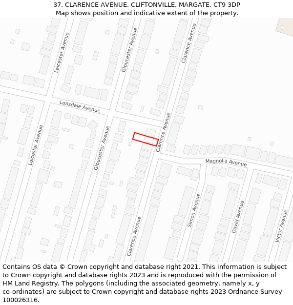 37, CLARENCE AVENUE, CLIFTONVILLE, MARGATE, CT9 3DP: Location map and indicative extent of plot