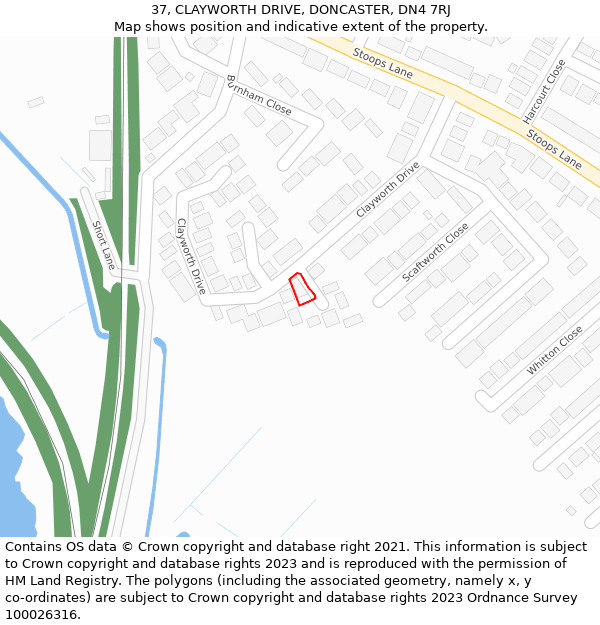 37, CLAYWORTH DRIVE, DONCASTER, DN4 7RJ: Location map and indicative extent of plot