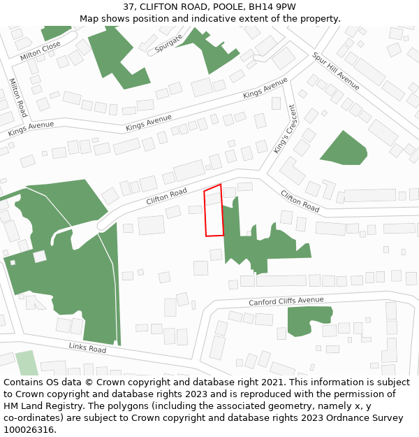 37, CLIFTON ROAD, POOLE, BH14 9PW: Location map and indicative extent of plot