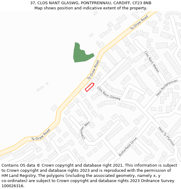 37, CLOS NANT GLASWG, PONTPRENNAU, CARDIFF, CF23 8NB: Location map and indicative extent of plot