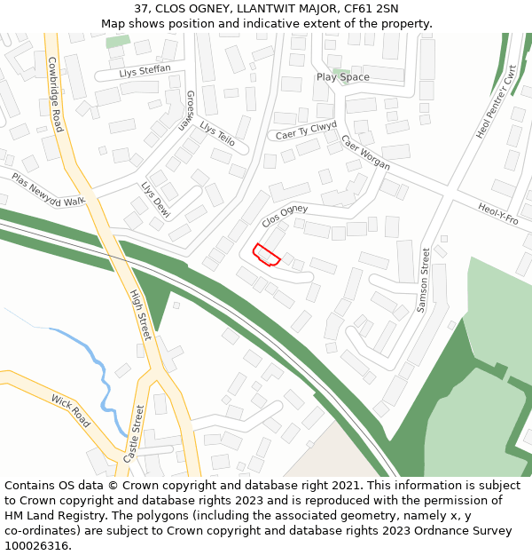 37, CLOS OGNEY, LLANTWIT MAJOR, CF61 2SN: Location map and indicative extent of plot