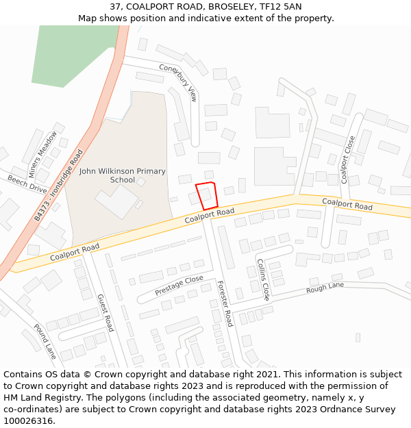 37, COALPORT ROAD, BROSELEY, TF12 5AN: Location map and indicative extent of plot