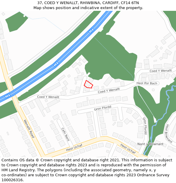 37, COED Y WENALLT, RHIWBINA, CARDIFF, CF14 6TN: Location map and indicative extent of plot