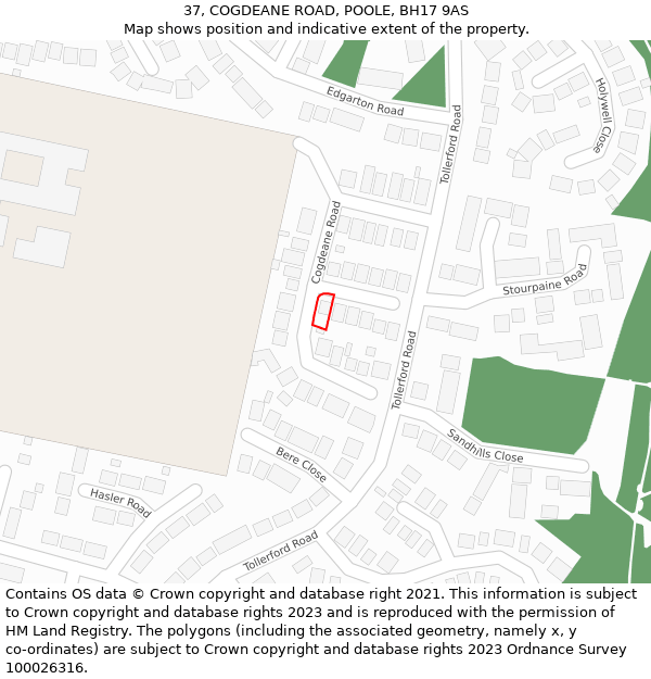 37, COGDEANE ROAD, POOLE, BH17 9AS: Location map and indicative extent of plot
