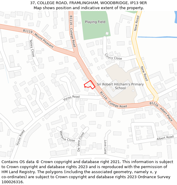 37, COLLEGE ROAD, FRAMLINGHAM, WOODBRIDGE, IP13 9ER: Location map and indicative extent of plot