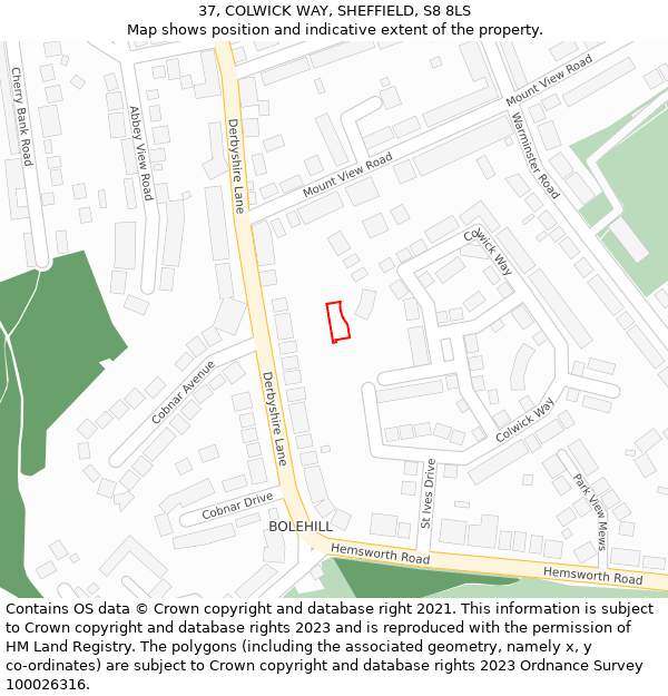 37, COLWICK WAY, SHEFFIELD, S8 8LS: Location map and indicative extent of plot