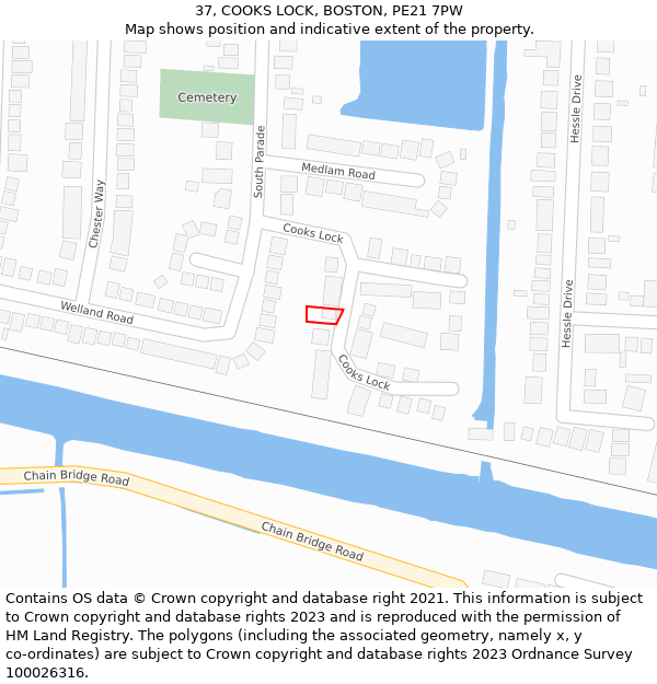 37, COOKS LOCK, BOSTON, PE21 7PW: Location map and indicative extent of plot