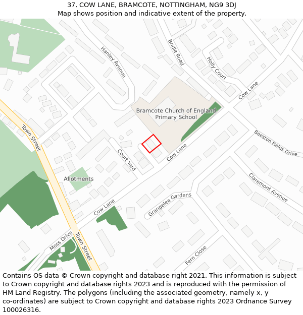 37, COW LANE, BRAMCOTE, NOTTINGHAM, NG9 3DJ: Location map and indicative extent of plot