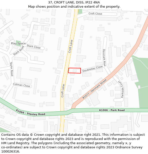 37, CROFT LANE, DISS, IP22 4NA: Location map and indicative extent of plot