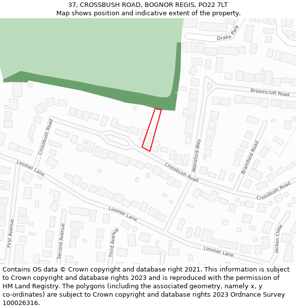 37, CROSSBUSH ROAD, BOGNOR REGIS, PO22 7LT: Location map and indicative extent of plot