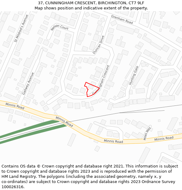 37, CUNNINGHAM CRESCENT, BIRCHINGTON, CT7 9LF: Location map and indicative extent of plot