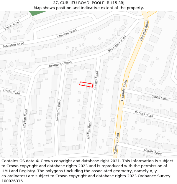 37, CURLIEU ROAD, POOLE, BH15 3RJ: Location map and indicative extent of plot