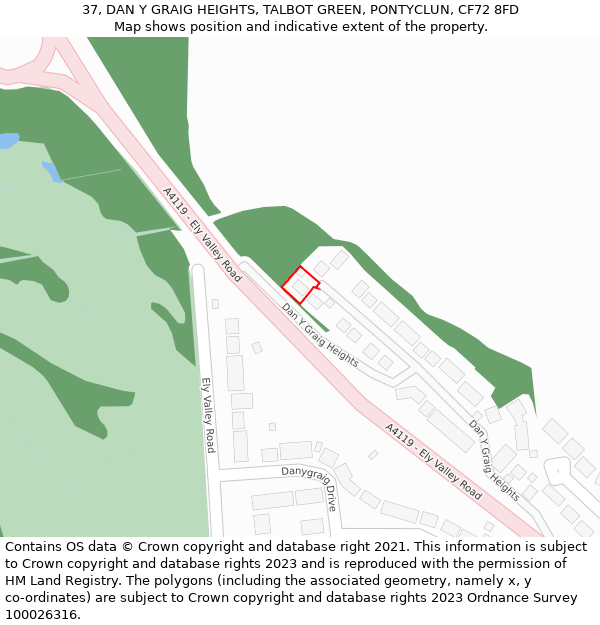 37, DAN Y GRAIG HEIGHTS, TALBOT GREEN, PONTYCLUN, CF72 8FD: Location map and indicative extent of plot