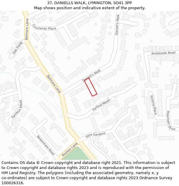 37, DANIELLS WALK, LYMINGTON, SO41 3PP: Location map and indicative extent of plot