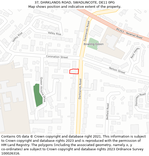 37, DARKLANDS ROAD, SWADLINCOTE, DE11 0PG: Location map and indicative extent of plot