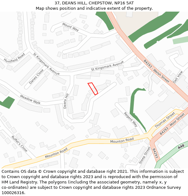 37, DEANS HILL, CHEPSTOW, NP16 5AT: Location map and indicative extent of plot