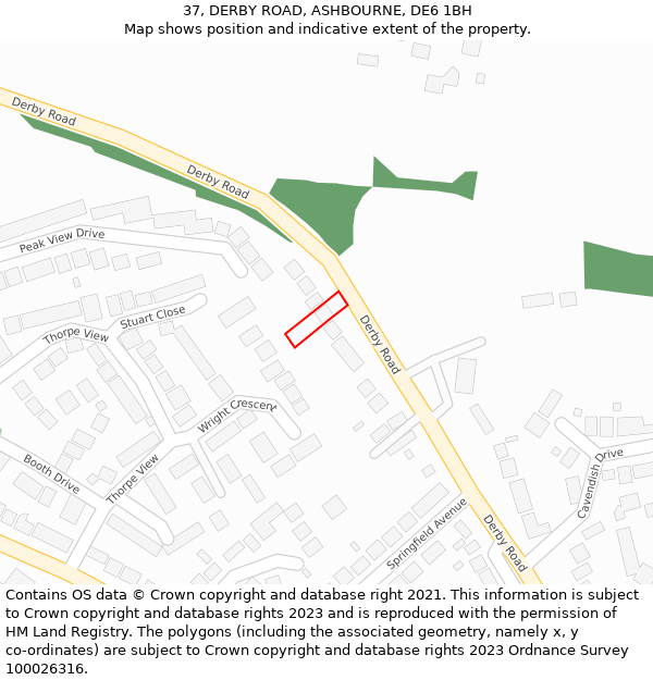 37, DERBY ROAD, ASHBOURNE, DE6 1BH: Location map and indicative extent of plot