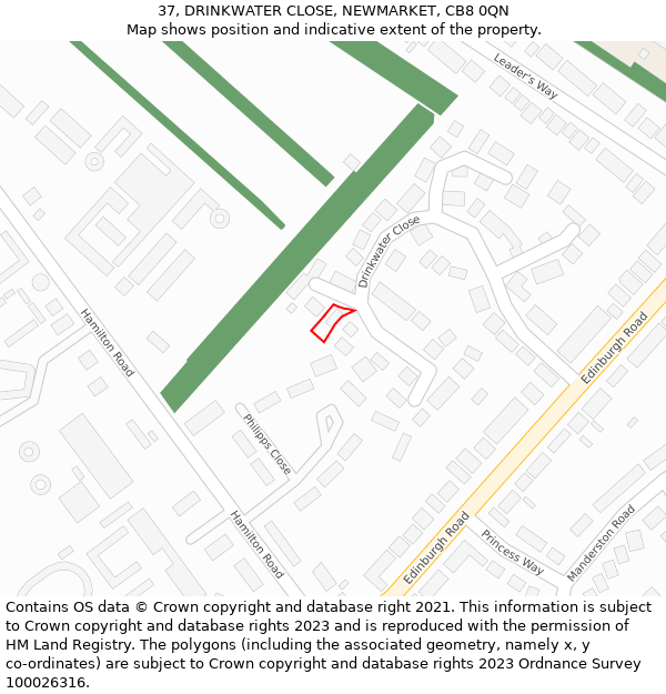 37, DRINKWATER CLOSE, NEWMARKET, CB8 0QN: Location map and indicative extent of plot