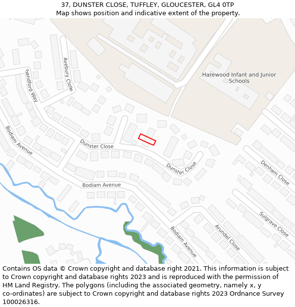 37, DUNSTER CLOSE, TUFFLEY, GLOUCESTER, GL4 0TP: Location map and indicative extent of plot