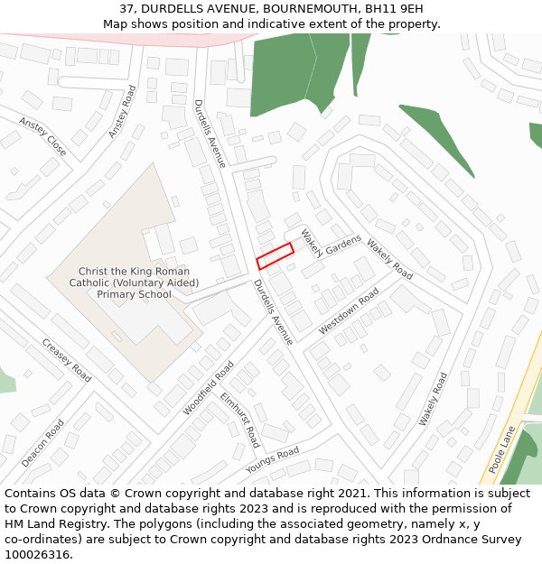 37, DURDELLS AVENUE, BOURNEMOUTH, BH11 9EH: Location map and indicative extent of plot