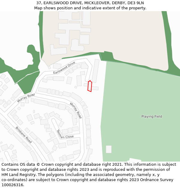 37, EARLSWOOD DRIVE, MICKLEOVER, DERBY, DE3 9LN: Location map and indicative extent of plot