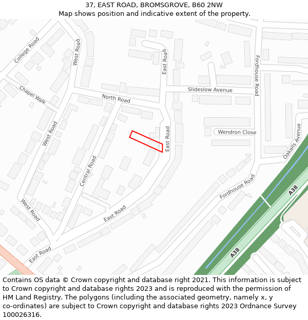 37, EAST ROAD, BROMSGROVE, B60 2NW: Location map and indicative extent of plot