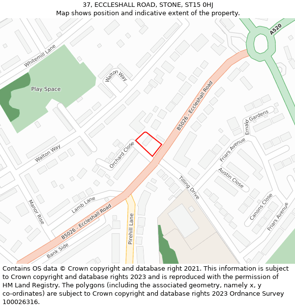 37, ECCLESHALL ROAD, STONE, ST15 0HJ: Location map and indicative extent of plot