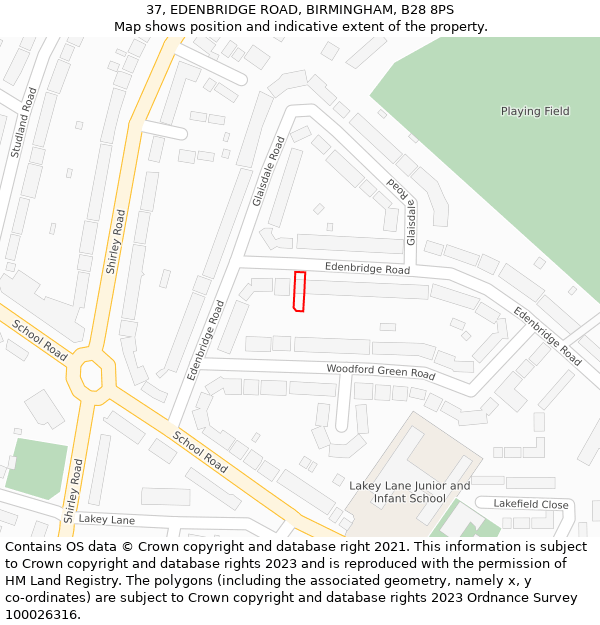 37, EDENBRIDGE ROAD, BIRMINGHAM, B28 8PS: Location map and indicative extent of plot