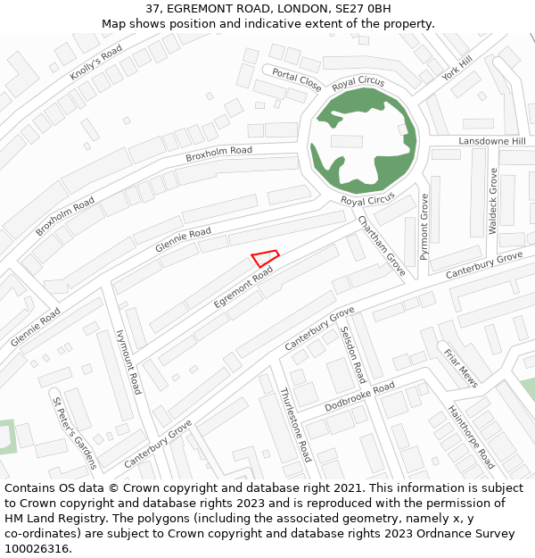 37, EGREMONT ROAD, LONDON, SE27 0BH: Location map and indicative extent of plot