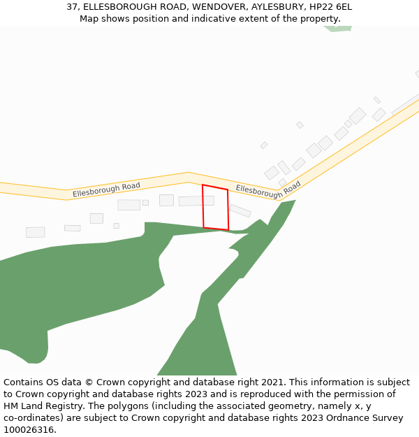 37, ELLESBOROUGH ROAD, WENDOVER, AYLESBURY, HP22 6EL: Location map and indicative extent of plot