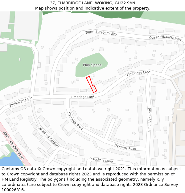 37, ELMBRIDGE LANE, WOKING, GU22 9AN: Location map and indicative extent of plot