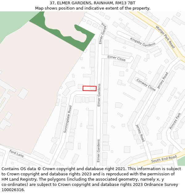 37, ELMER GARDENS, RAINHAM, RM13 7BT: Location map and indicative extent of plot